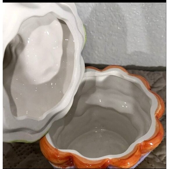 Ceramic Carrot Basket Cookie Jar With Chick Lid - Picture 2 of 8